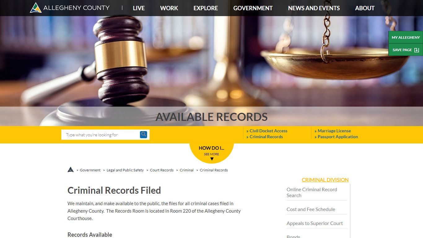 Criminal Court Records | Available Records| Allegheny County